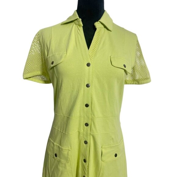 Dolcezza Size Shirt Small  Dress Green Yellow Short Sleeve Button Down Collared - Picture 2 of 6